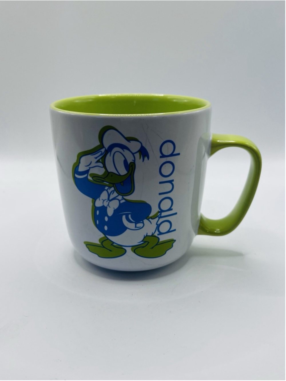 Disney Store Donald Duck Ceramic Coffee Mug Green Color Contrast 2016
